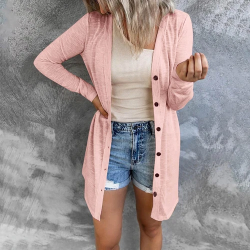 Womens Lightweight Loose Coat Button Open Front Cardigan Jacket Long Sleeve Tops - Picture 12 of 41