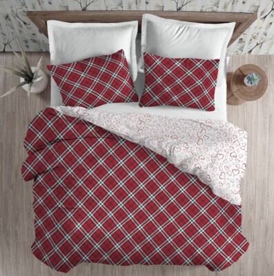 COPRIPIUMINO 100% COTONE SCOTTY SCOZZESE CON CUORI ROSSO CON