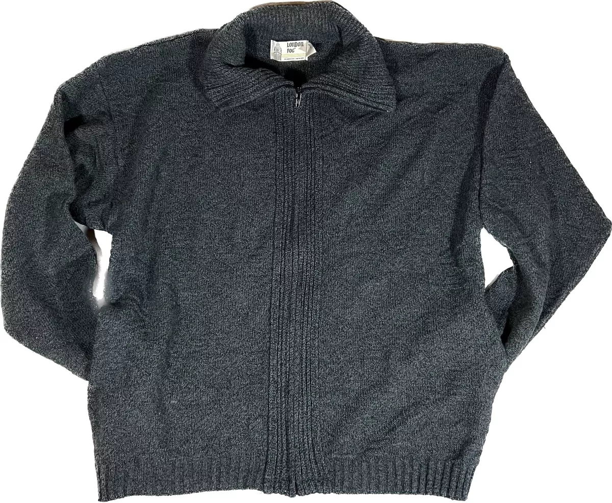 London Fog Cardigan Sweater Made in USA Knit Full Zip Sz XL 100% Acrylic  Gray
