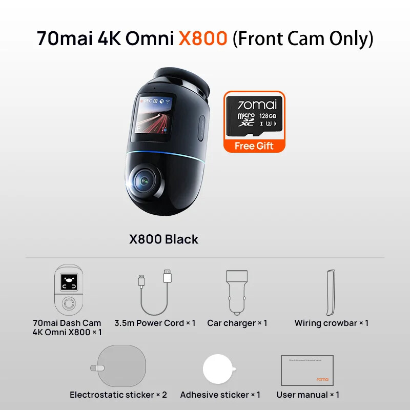 Dash Cam 4K Omni X800 HDR 360° Rotating Dual-Channel 4G fit for