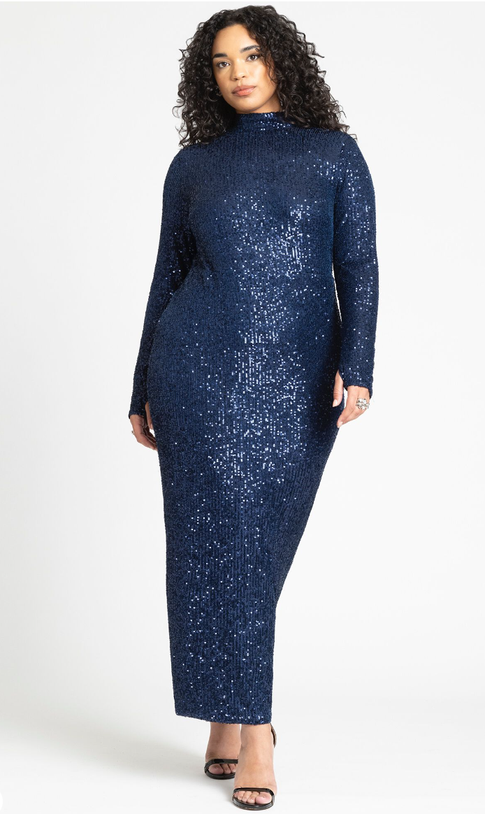 navy blue sequin maxi dress NWT Eloquii Open Back Size 20 Rockabilly Dress Petticoat Swing IZXBELLE neckline and triangle bodice... Colour:Dark Blue
