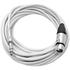 25 Foot XLR Female to 1/4 Inch TRS Patch Cable - Balanced White Audio Cord 25'