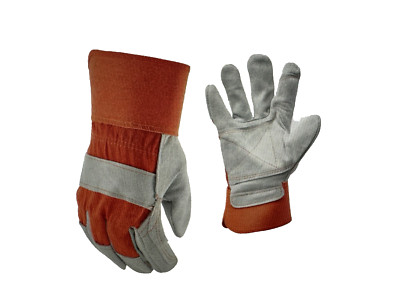 Firm Grip,  PACK OF 3, Large, Suede Double Leather Palm Gloves, Orange Gray