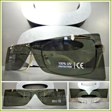 Mens Women Classic VINTAGE RETRO Style SUN GLASSES Gold Frame Green Flip Up Lens