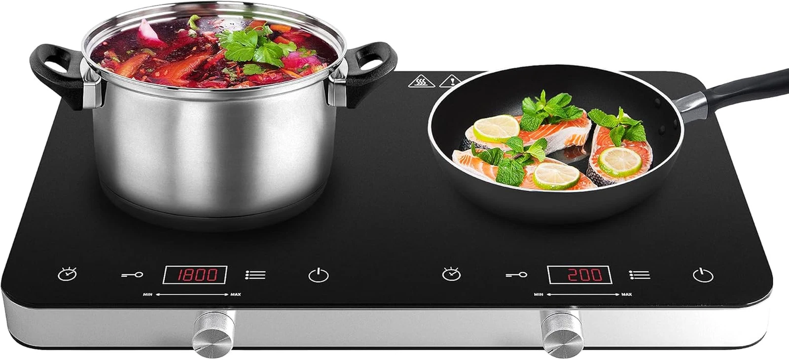 1800W Double Induction Cooktop with Timer, Touch Control & Child Safety Lock