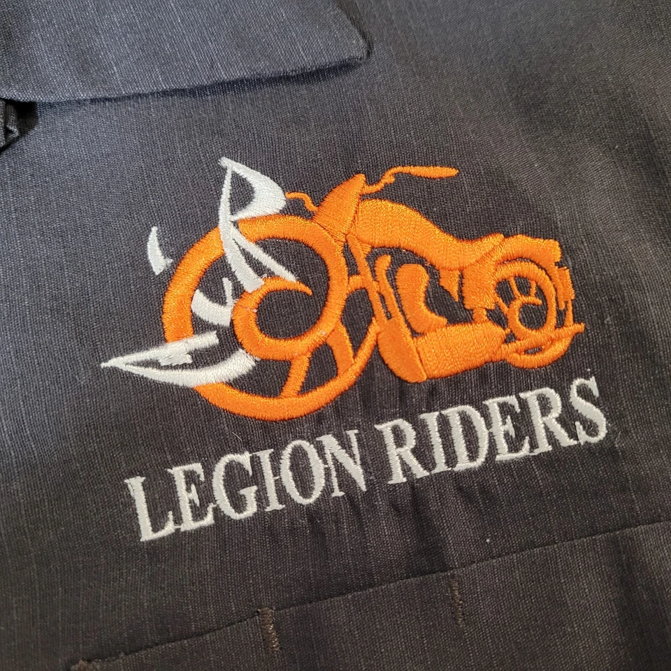 Legion Riders Motorcycle Shirt Men XXL Orange Button Up Red Kap Short Sleeve - Image 2 of 4