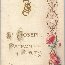 c1910s St. Joseph Patron of Purity Christian Fold Holy Trade Card MHW Prayer C57