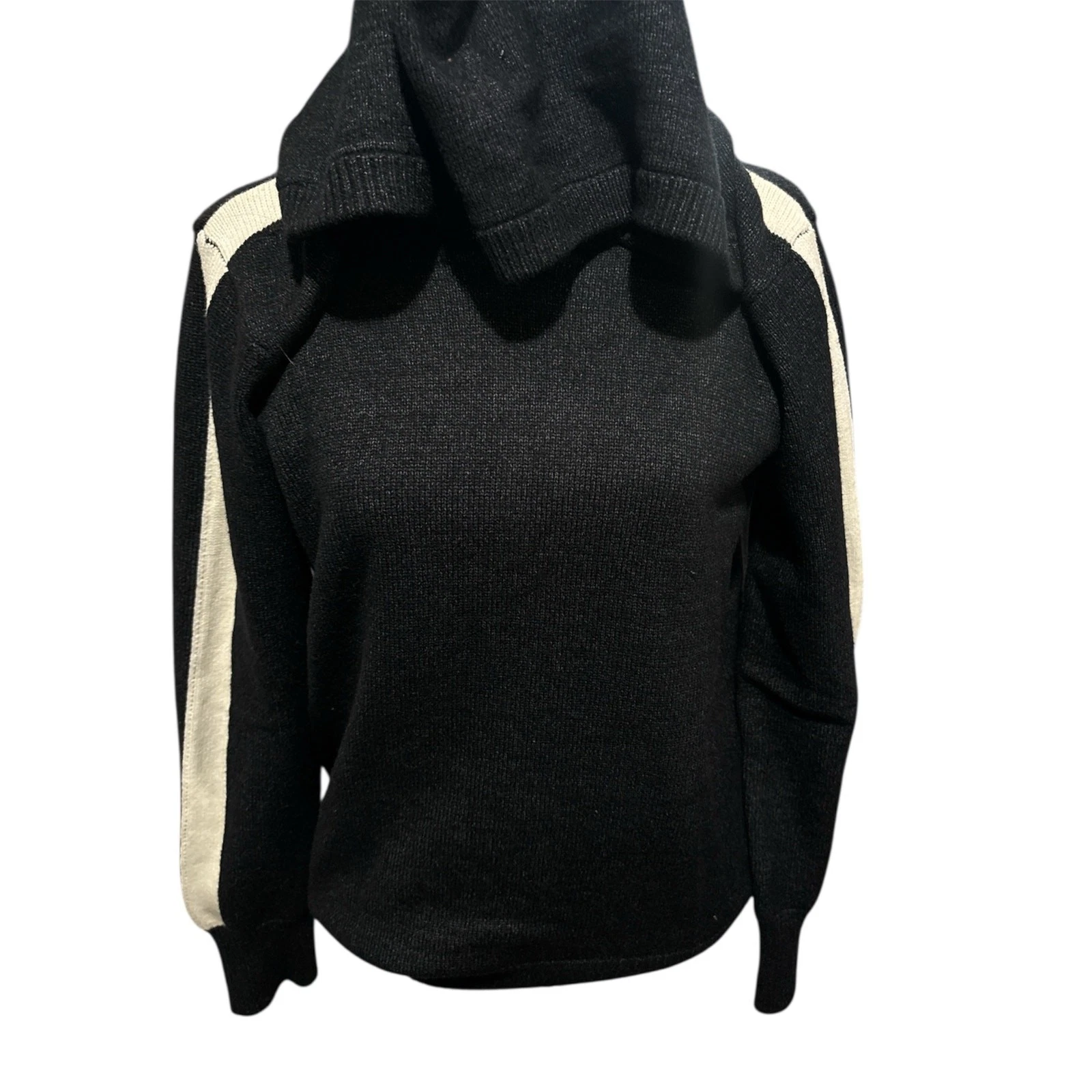 Mystree Dark Grey Hoodie Sweater with Cream Stripes – Size Medium