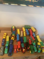 Lot of 34 Colorful Wooden Toy Trains - Not Brio Nor Thomas