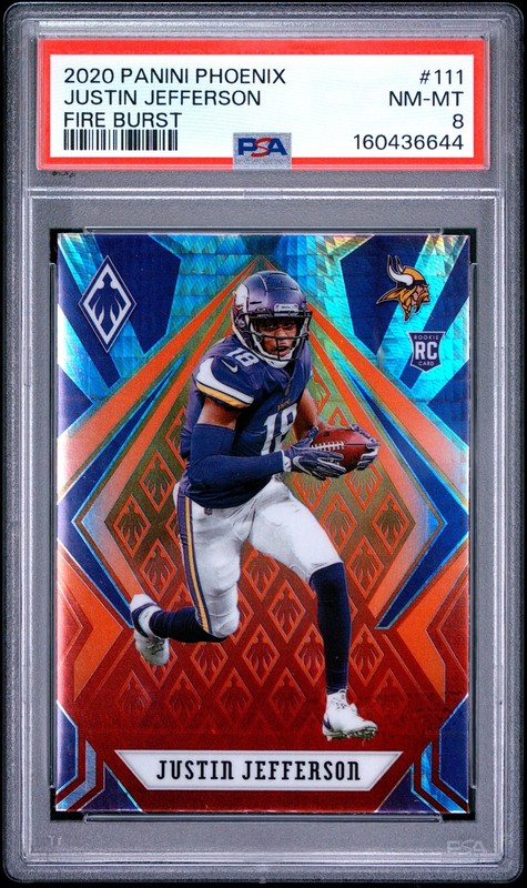 2020 Panini Phoenix JUSTIN JEFFERSON Fire Burst #111 PSA 8 NM-MINT RC 😎