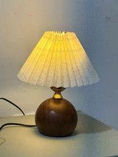 Table Lamp Brown Round Base with White Pleated Shade, Switch, Wall Plug-In