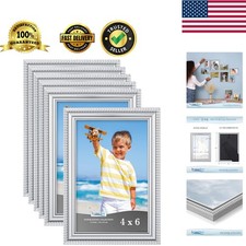 Elegant Silver 4x6 Picture Frames - 6 Pack, Contemporary Design for Wall Table