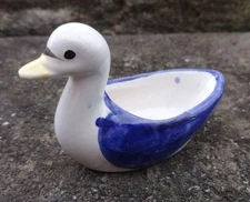 Figural, Blue and White Porcelain DUCK Open Salt Dip, Cellar, Dish!