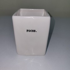 Rae Dunn Artisan Collection White Ceramic "Focus Office Decor Pencil Pen Holder