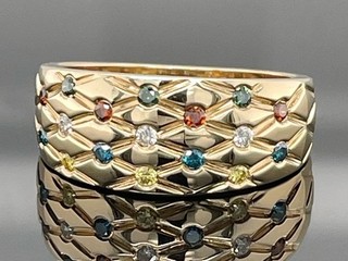 RING SIZE 18 (APPROX 56) FROM 585/ GG WITH BRILLIANT WHITE MULTI BEH. JEWELLERY HUNT