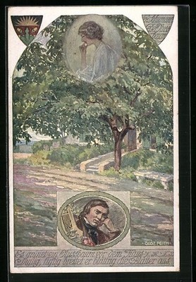 Artist's AK A walnut tree is growing green in front of the house..., poem