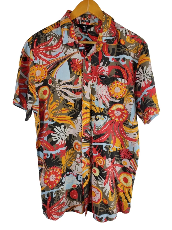 Volcom Mens Large Floral Button Up Shirt Modern Fit Hawaii Surf Skate Aloha - Image 2 of 4