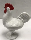 Vintage Westmoreland Large White Milk Glass Standing Rooster on Nest Dish