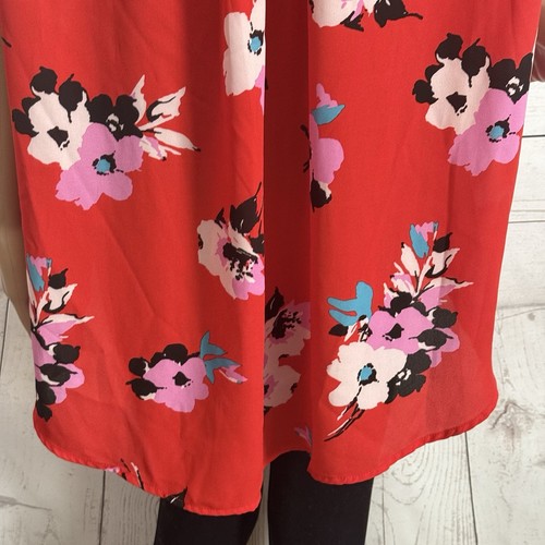 Chelsea & Theodore Sleeveless Blouse XL Semi-Sheer Red Pink Black Floral Print - Bild 11 von 12