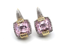 JR TWO (Judith Ripka) 18K Gold & Sterling Silver Pink Earrings w Horseshoe Mark