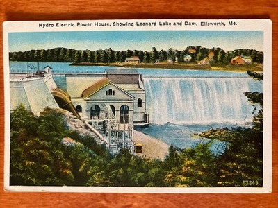 Hydroelectric powerhouse Leonard Lake Dam Ellsworth ME Postcard PC8