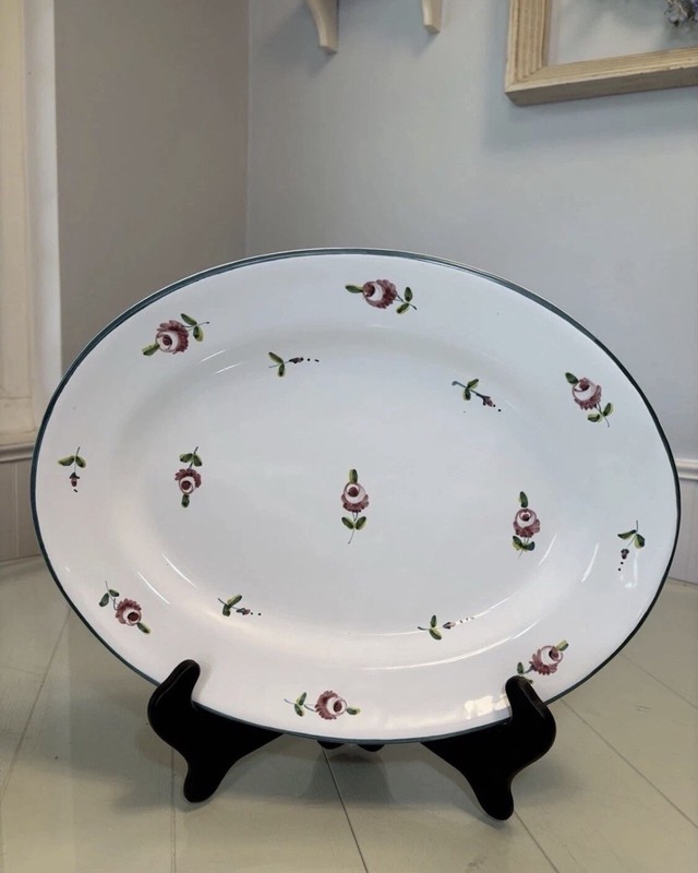 Made in Italy Beautifully Handpainted White W/Pink Roses Ceramic 15” Platter EUC