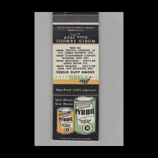 Matchbook Cover Pyroil Motor Oil Additive Crown Auto Stores Hopkins MN