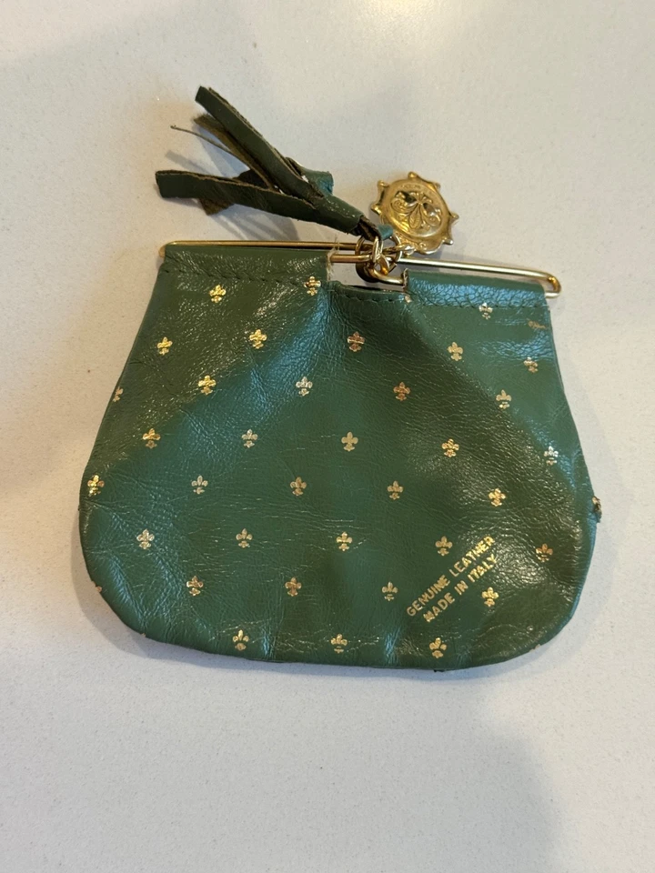 Винтажный итальянский кожаный кошелек для монет 50-х годов Firenze Fiocchi с бирюзовым золотым тиснением - Изображение 3 из 4