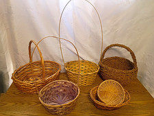 5-Piece Vintage Wicker Woven Round Baskets , Varied size, age, condition