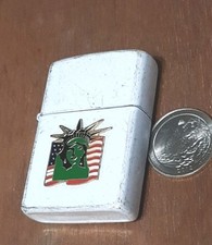 Vtg Flip Top Lighter White Lady Statue Of Liberty ForPartsOrRepair Usa Flag J21