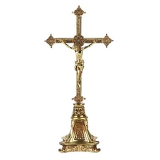 BC Catholic Metal Standing Crucifix, Jesus Christ Cross for Altar, Catholic W...