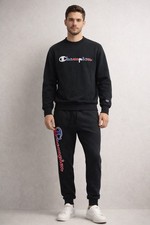 Champion Reverse Weave Men  s Small Black Sweatshirt Jogger 2-Piece Set Logo