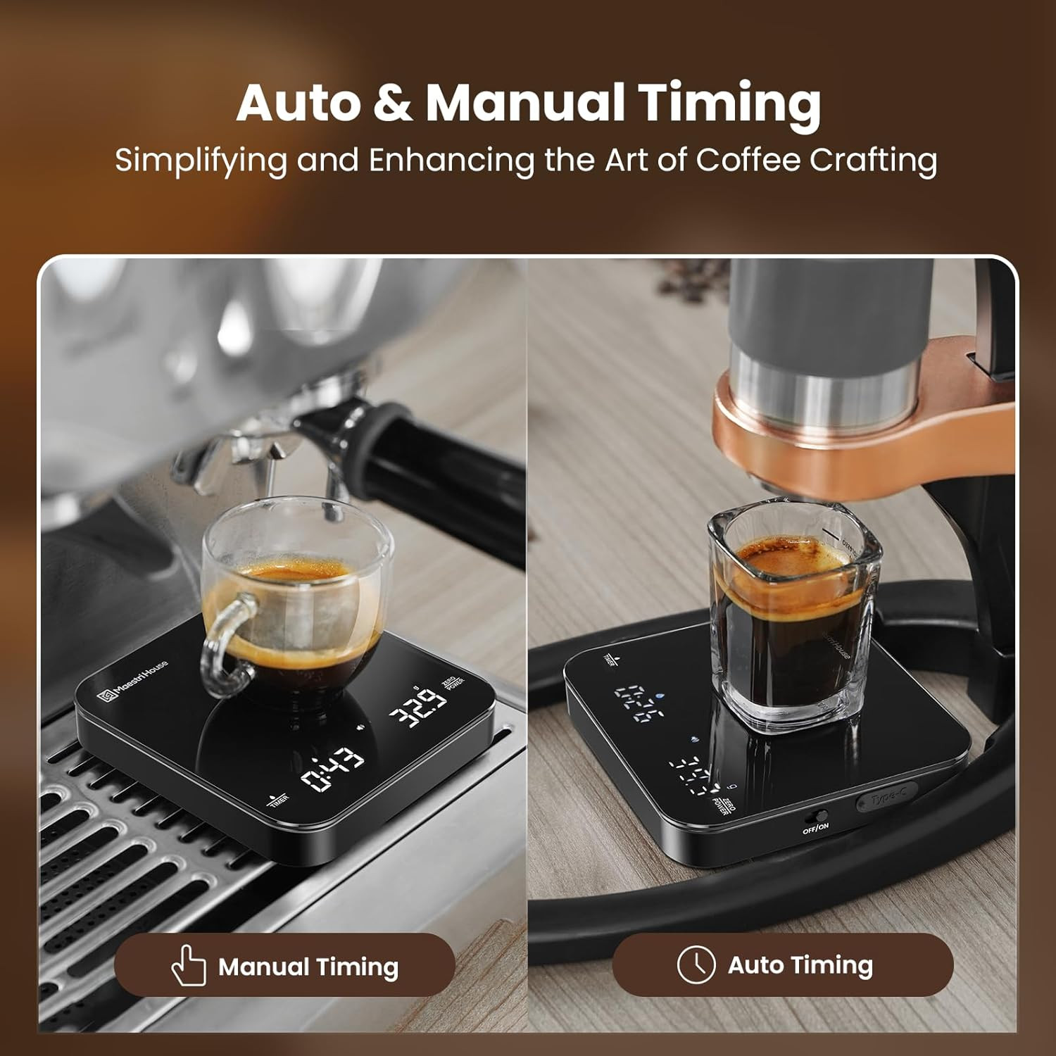 Piccola bilancia per caffè espresso Smart Mini bilancia per caffè estraibile con timer automatico USB 2 kg/0,1 g/oz/ml Bilancia da cucina digale con peso  15
