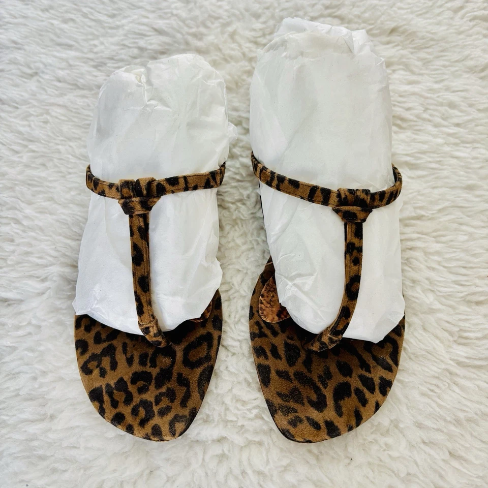 Manolo Blahnik Leopardo Gamuza Cuero Tanga Eslinga Espalda Sandalias Planas Talla 38 EE. UU. 7 Foto 2 de 4