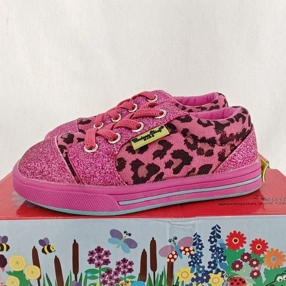 Western Chief Kids Sneaker Flashy Leopard Pink Glitter Black Lace Up 10.5 New Foto 2 de 4