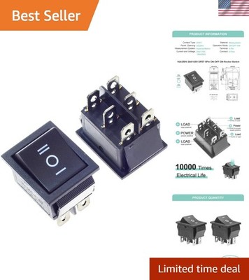2Pcs DPDT 6 Pins 3 Position ON/Off/ON Black Rocker Toggle Switch for Car and ...