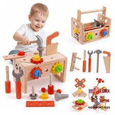 Kids Tool Set, 29 PCS Wooden Toddler Tool Box Workbench, Montessori STEM