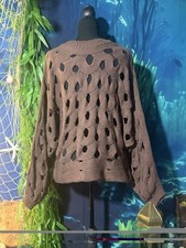 Knit pullover sweater, brown hollow out accents, crew neck, Size Medium