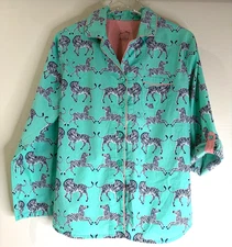 Nick & Nora Women's Bust 44" Sz Large Pajama TOP Cotton Zebra Roll Button Sleeve