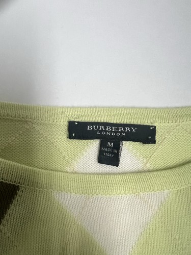 Maglione BURBERRY LONDON Made In Italy donna maglione a quadri lime cotone taglia M - Foto 7 di 7