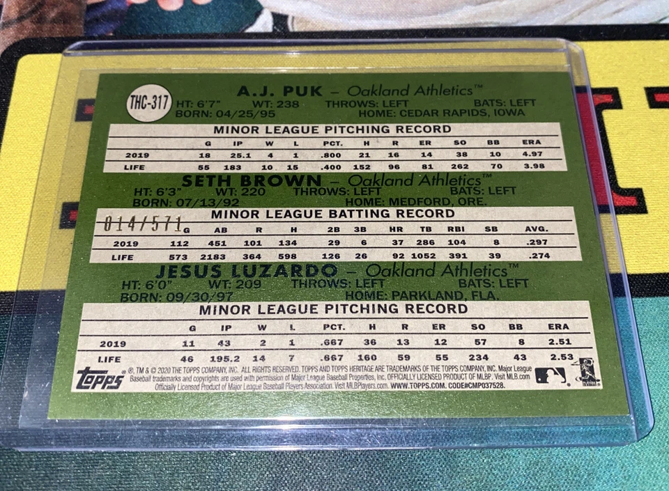 Topps Heritage Silver Jesus Luzardo Seth Brown And Puk RC Silver Chrome SP/571 A - Image 2 of 2