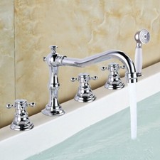 Polished Chrome Silver 5pcs Deck-Mount Roman Tub Faucet with Hand Shower Spray