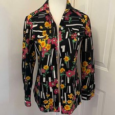 Vintage 70's Black Floral Printed Long Sleeve Button Down Shirt Size Medium