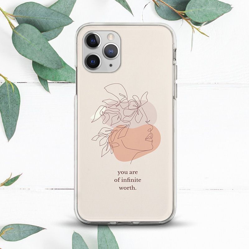 Beige Line Art Woman Face Quote Case For iPhone X SE 11 12 13 14 15 Pro  Max XR