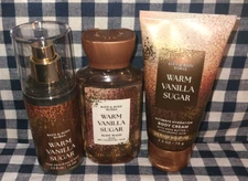 ALL NEW 3 Piece WARM VANILLA SUGAR Mist Cream Gel TRAVEL Set Bath & Body Works