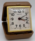 Vintage Mini Ingraham Wind Up Travel Alarm Clock In A Brown Case — photo 5