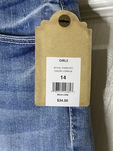 True Craft Girls Denim Skirt Light Wash Size 14 NWT Raw Hem Lace Accent - Picture 4 of 9