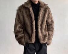 Cappotti imbottiti uomo nuova moda inverno risvolto manica lunga sciolti caldi pelliccia di volpe sintetica