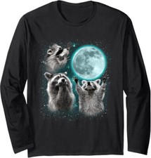 Raccoon Shirt 3 Racoons Howling At Moon Funny Cute Long Sleeve Tshirt