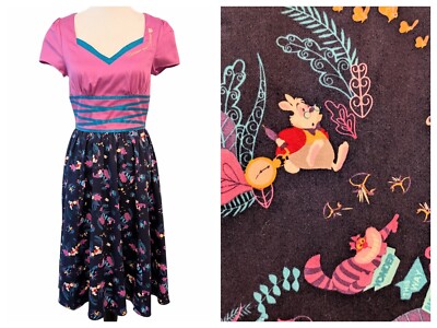 Disney Her Universe Dress Shop Sz XS Alice Wonderland Rabbit Cheshire Cat Dress